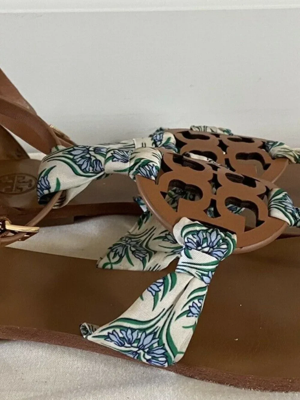 TORY BURCH tan leather scarf Miller sandal, 9